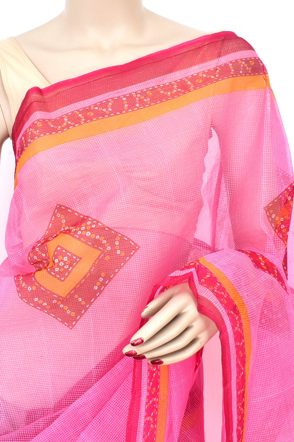 Pink Chunri Print Handloom JP Munga Kota Cotton Saree without Blouse 15634