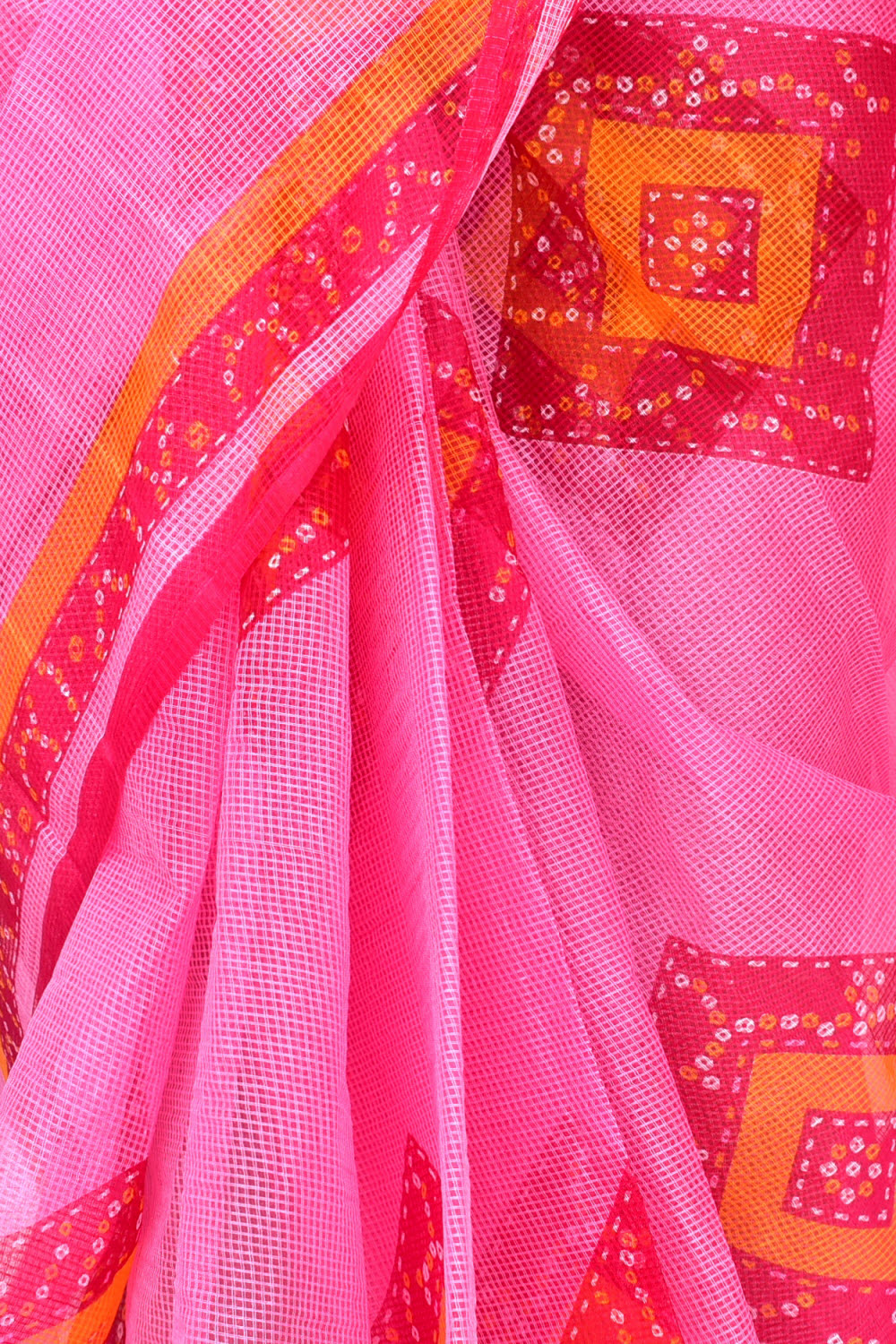 Pink Chunri Print Handloom JP Munga Kota Cotton Saree without Blouse 15634