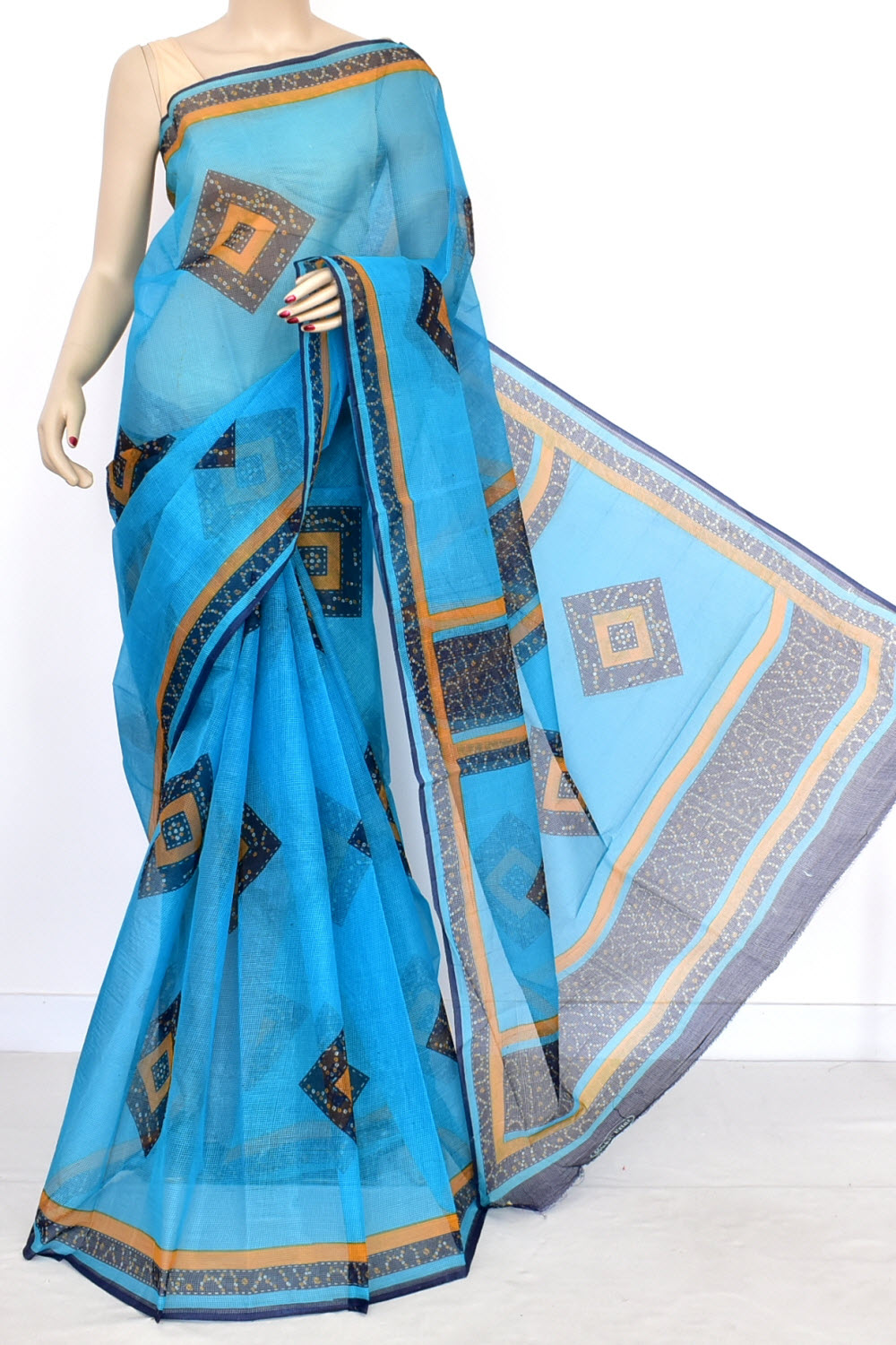 Blue Chunri Print Handloom JP Munga Kota Cotton Saree without Blouse 15635