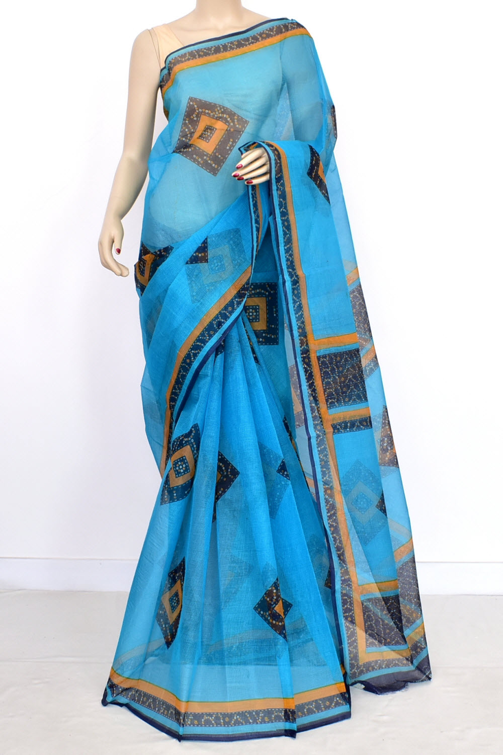 Blue Chunri Print Handloom JP Munga Kota Cotton Saree without Blouse 15635