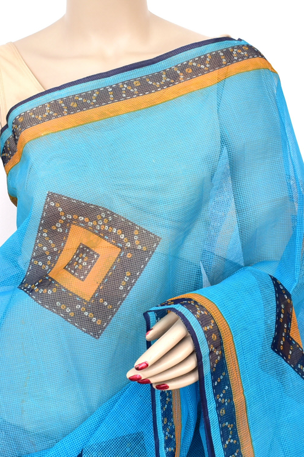 Blue Chunri Print Handloom JP Munga Kota Cotton Saree without Blouse 15635