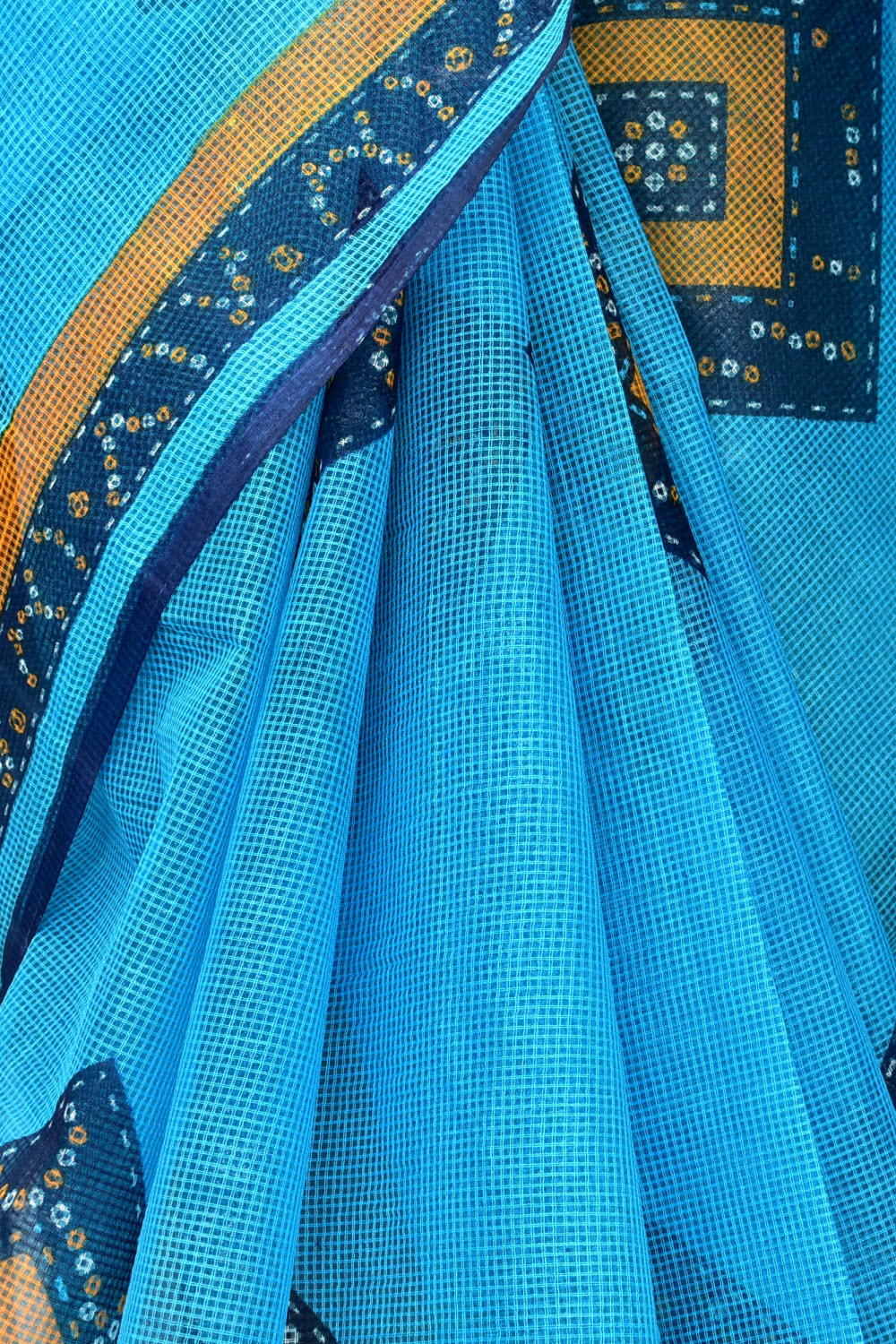 Blue Chunri Print Handloom JP Munga Kota Cotton Saree without Blouse 15635