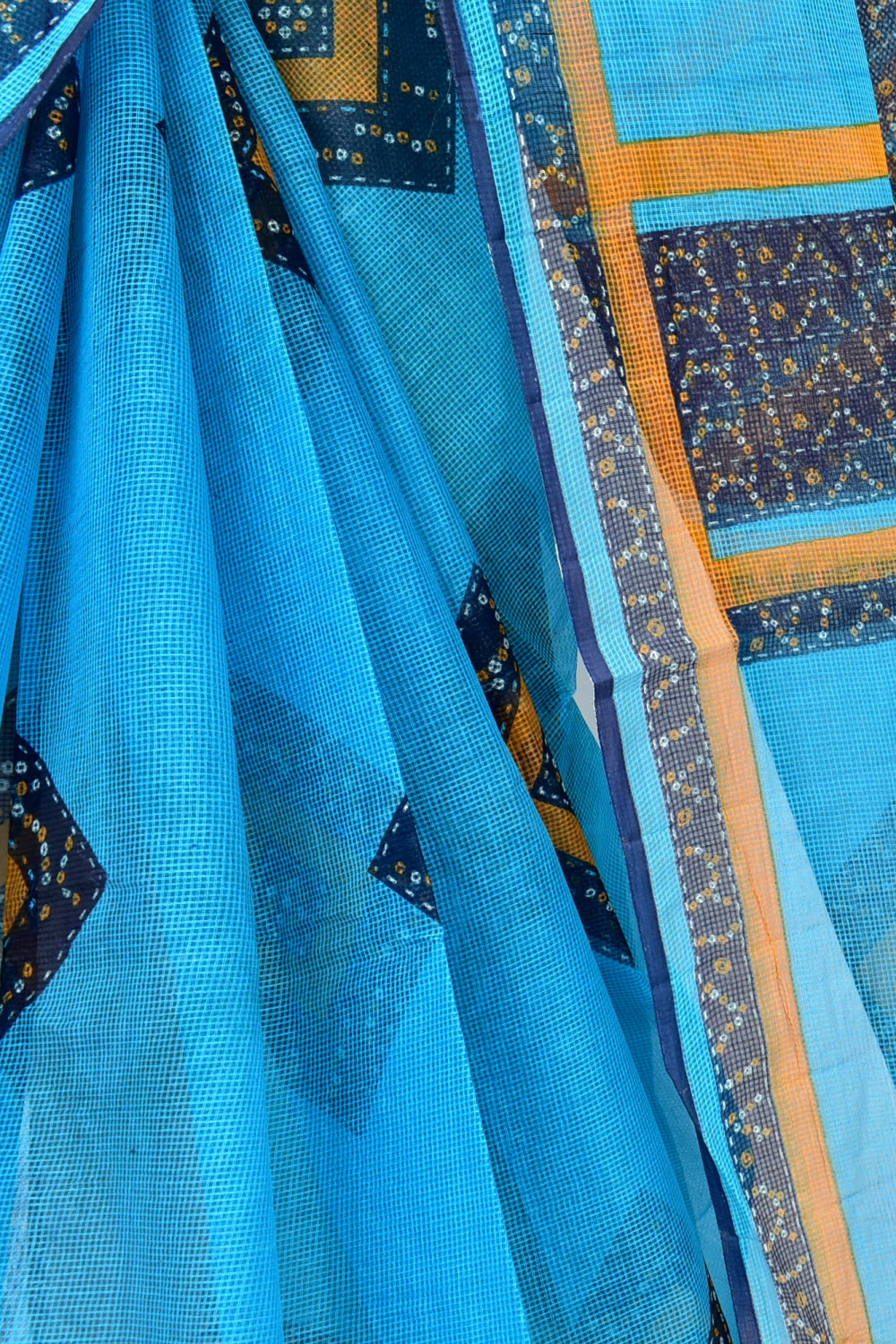 Blue Chunri Print Handloom JP Munga Kota Cotton Saree without Blouse 15635