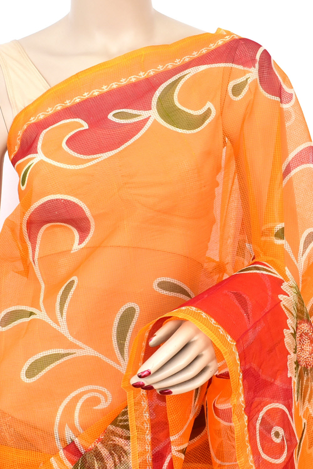 Turmeric Yellow-Red JP Munga Kota Printed Handloom Cotton Saree without Blouse 15636