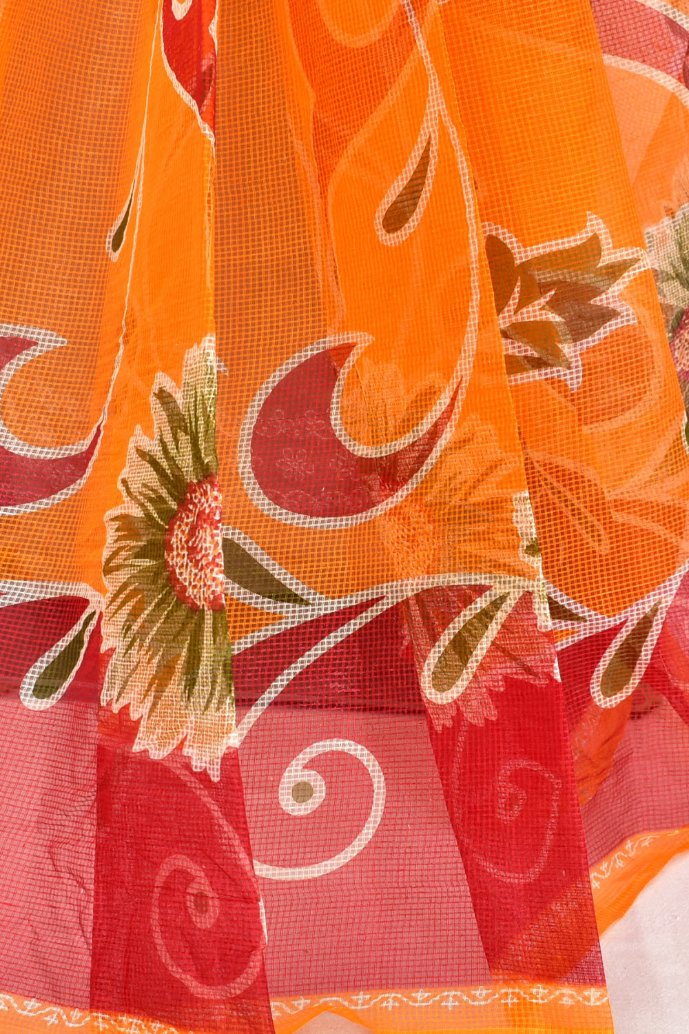 Turmeric Yellow-Red JP Munga Kota Printed Handloom Cotton Saree without Blouse 15636