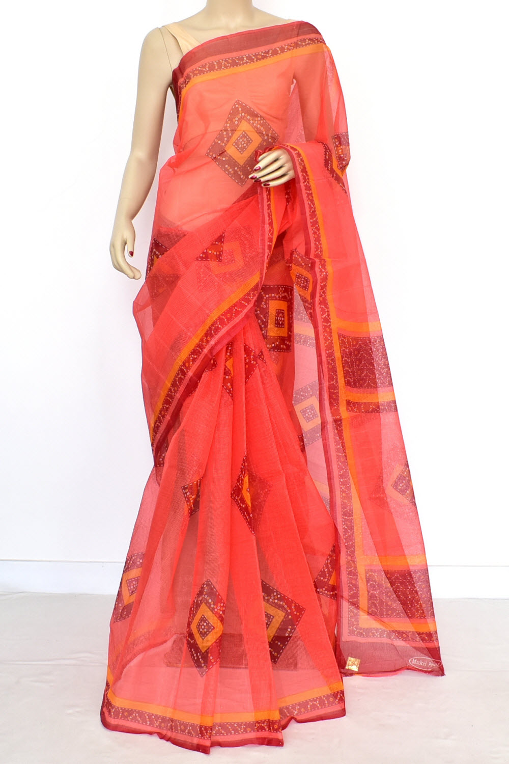 Peach Chunri Print Handloom JP Munga Kota Cotton Saree without Blouse 15646