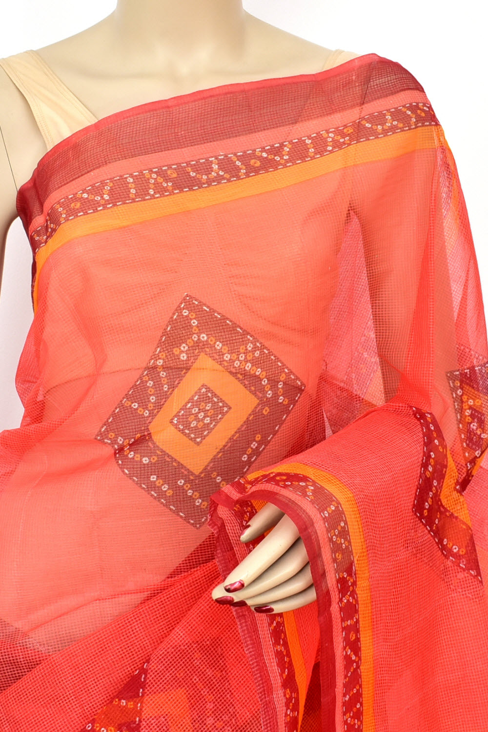 Peach Chunri Print Handloom JP Munga Kota Cotton Saree without Blouse 15646