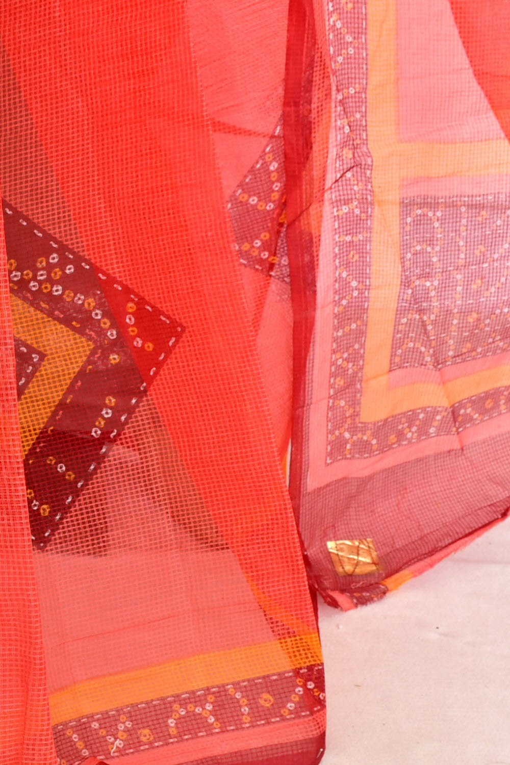 Peach Chunri Print Handloom JP Munga Kota Cotton Saree without Blouse 15646