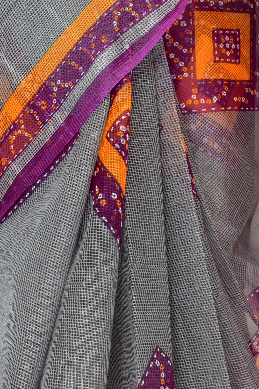 Grey Chunri Print Handloom JP Munga Kota Cotton Saree without Blouse 15647