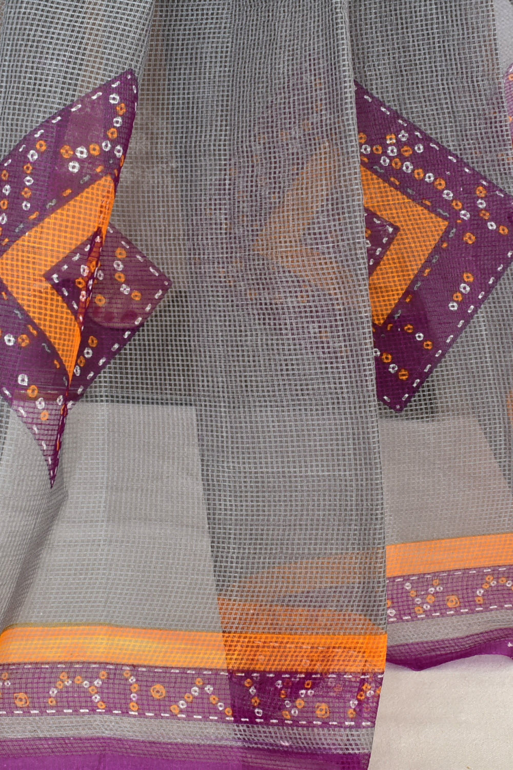 Grey Chunri Print Handloom JP Munga Kota Cotton Saree without Blouse 15647