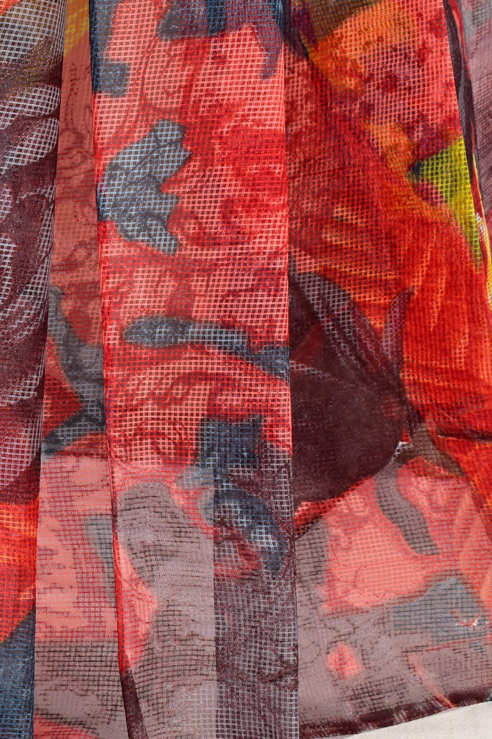 Grey-Yellow-Red JP Munga Kota Discharge Print Handloom Cotton Saree without Blouse 15650