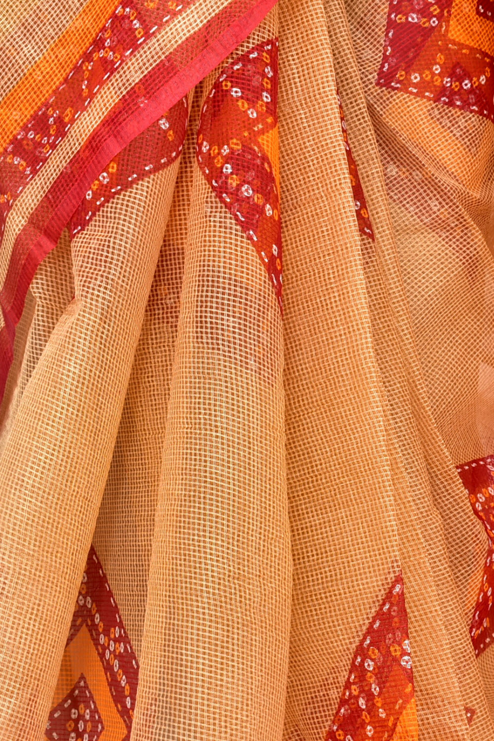 Fawn Chunri Print Handloom JP Munga Kota Cotton Saree without Blouse 15651