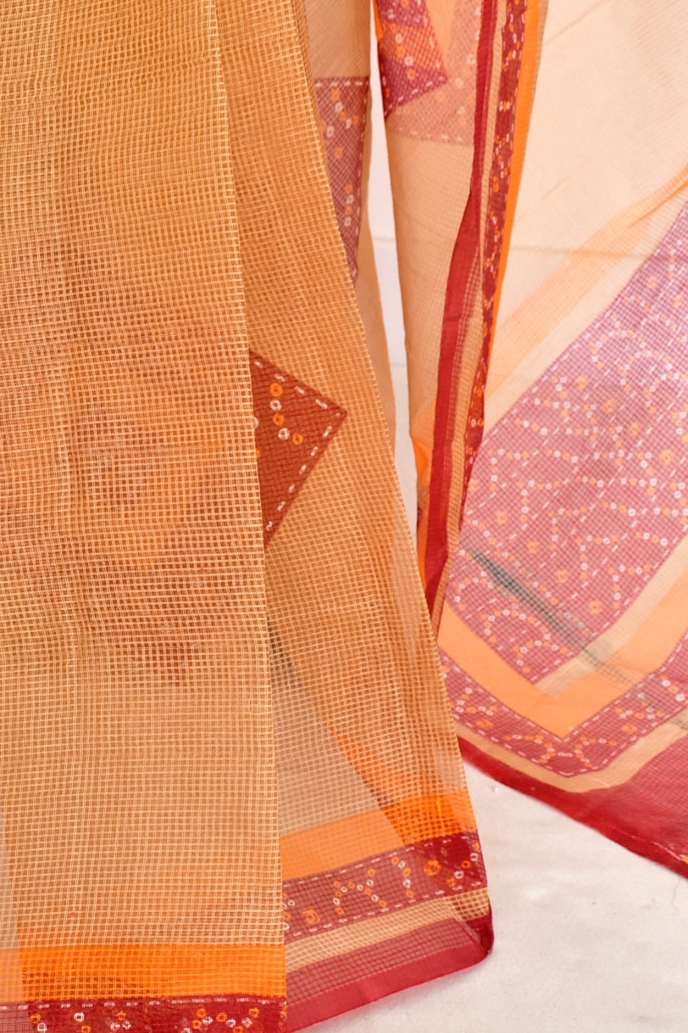 Fawn Chunri Print Handloom JP Munga Kota Cotton Saree without Blouse 15651