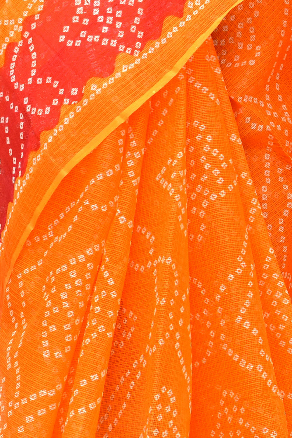 Orange Kota Doria Chunri Print Handloom Pure Cotton Saree without Blouse 15653