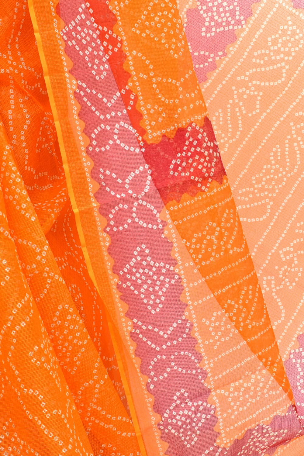 Orange Kota Doria Chunri Print Handloom Pure Cotton Saree without Blouse 15653