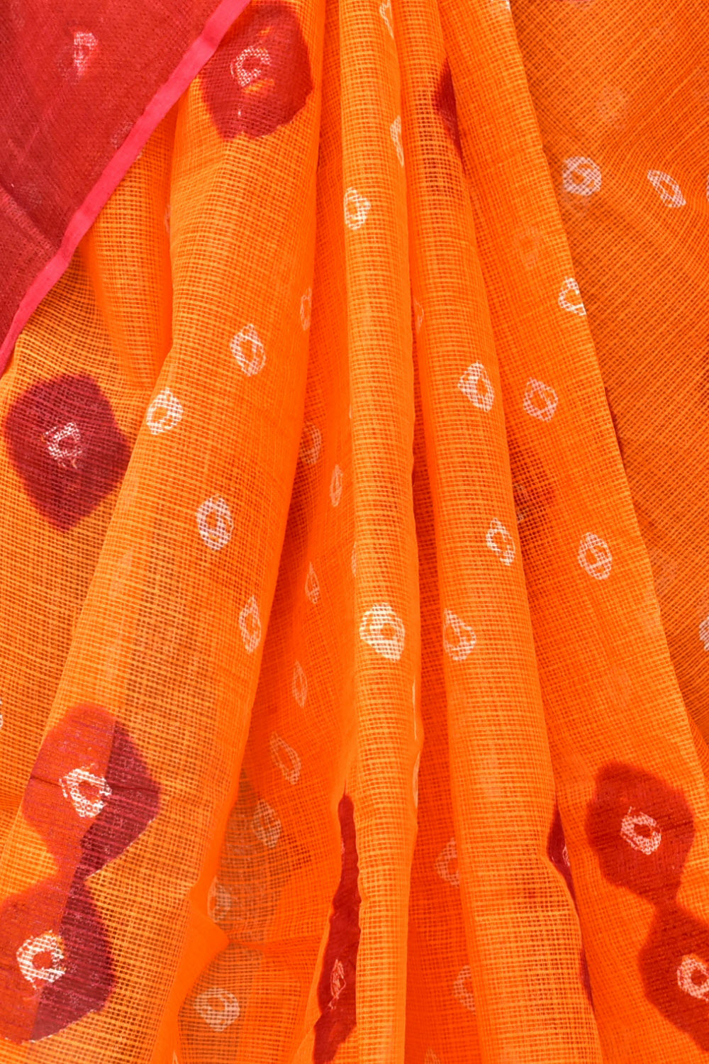 Orange Kota Doria Chunri Print Handloom Pure Cotton Saree without Blouse 15655