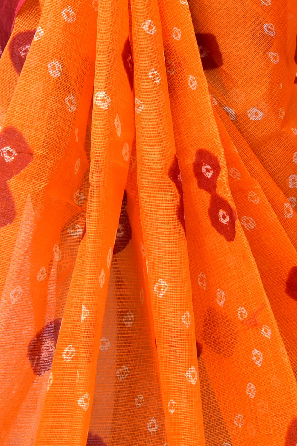 Orange Kota Doria Chunri Print Handloom Pure Cotton Saree without Blouse 15655