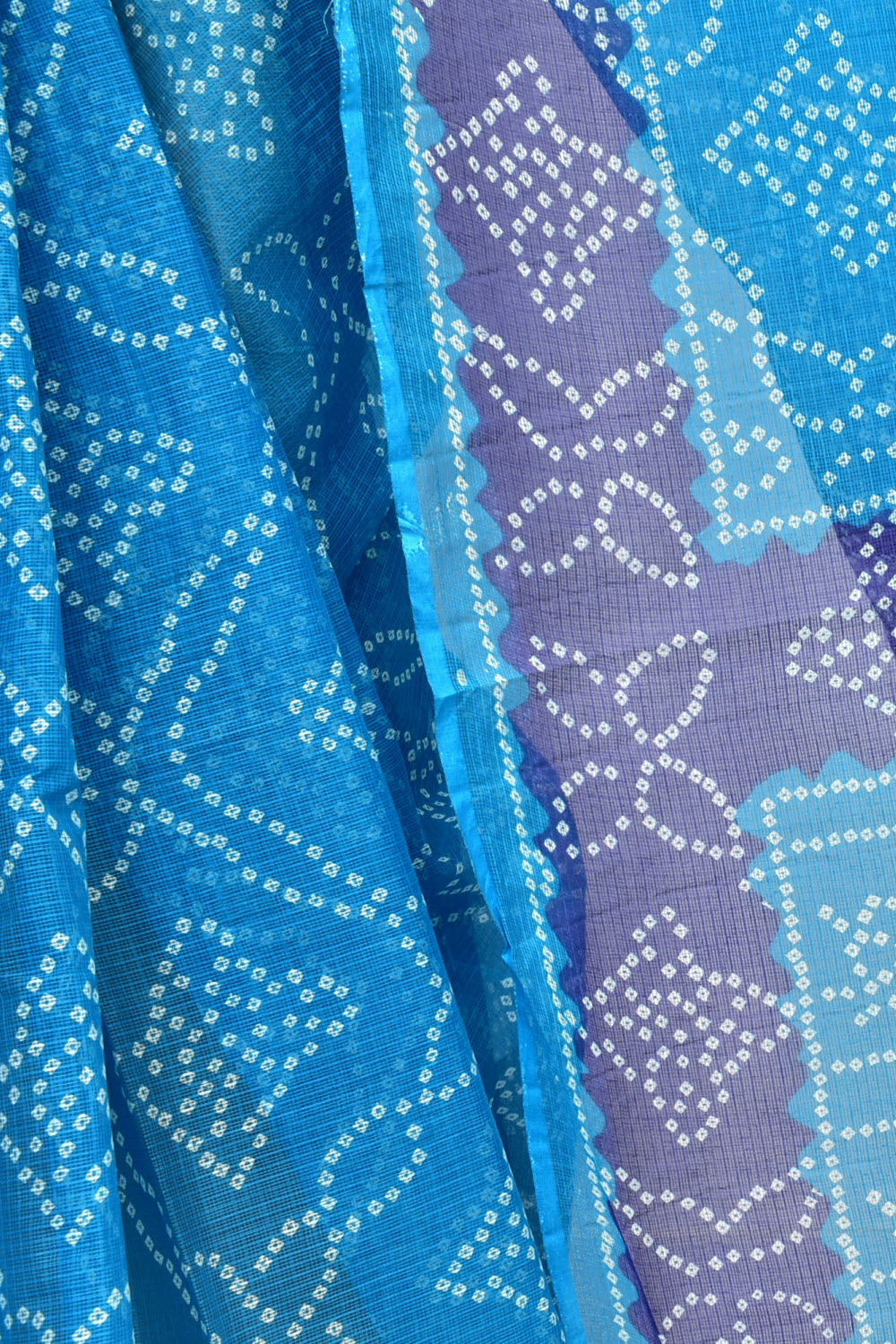 Pherozi Blue Kota Doria Chunri Print Handloom Pure Cotton Saree without Blouse 15656