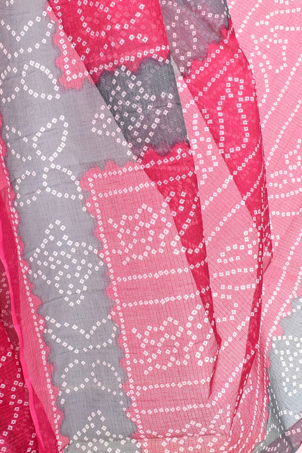 Rani Pink-Grey Kota Doria Chunri Print Handloom Pure Cotton Saree without Blouse 15658