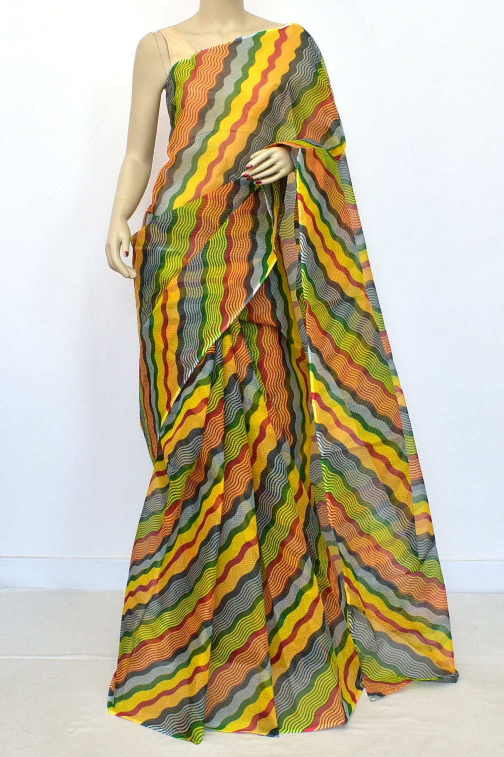 Multi-Color Kota Doria Laharia Handloom Pure Cotton Saree without Blouse 15664