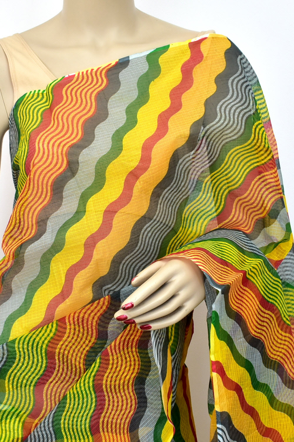 Multi-Color Kota Doria Laharia Handloom Pure Cotton Saree without Blouse 15664