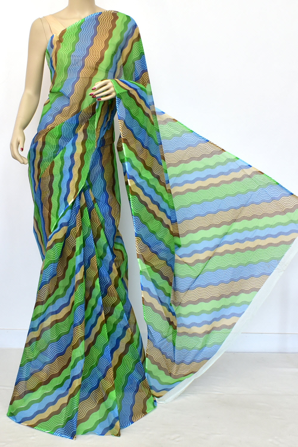 Multi-Color Kota Doria Laharia Handloom Pure Cotton Saree without Blouse 15666