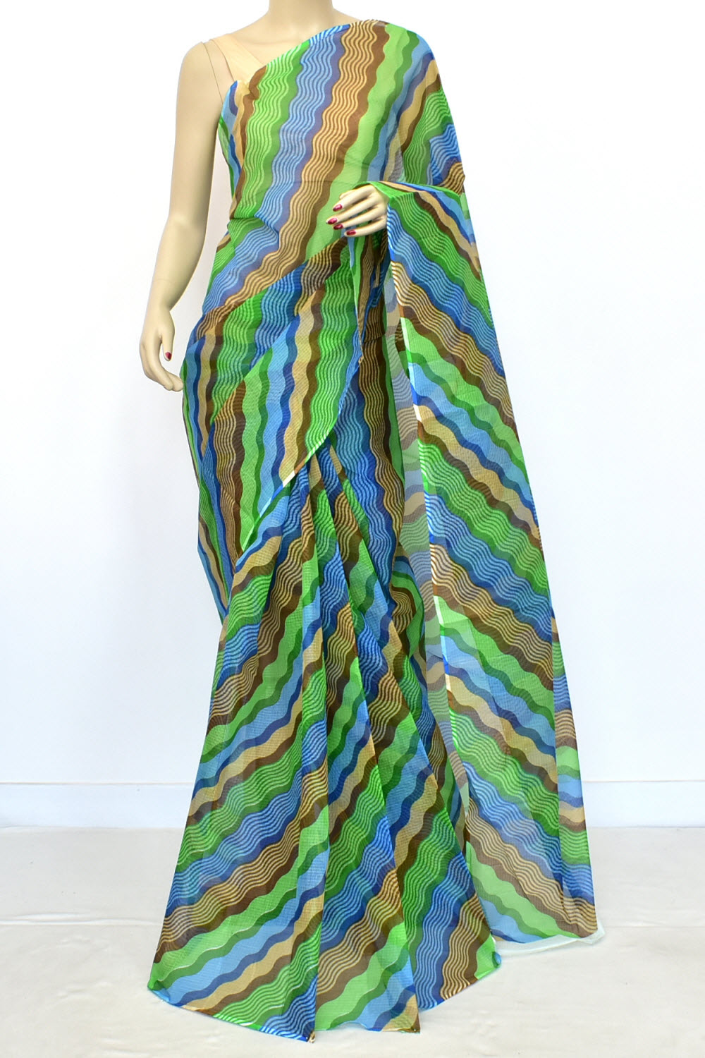 Multi-Color Kota Doria Laharia Handloom Pure Cotton Saree without Blouse 15666