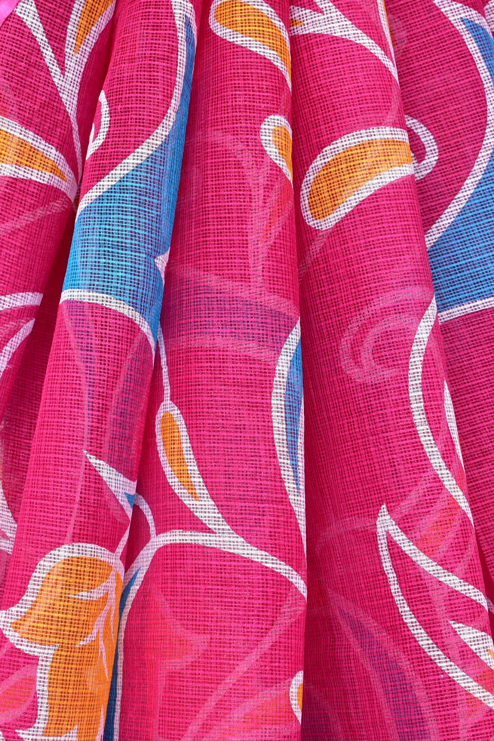 Pink-Pherozi Kota Doria Floral Printed Handloom Pure Cotton Saree without Blouse 15670