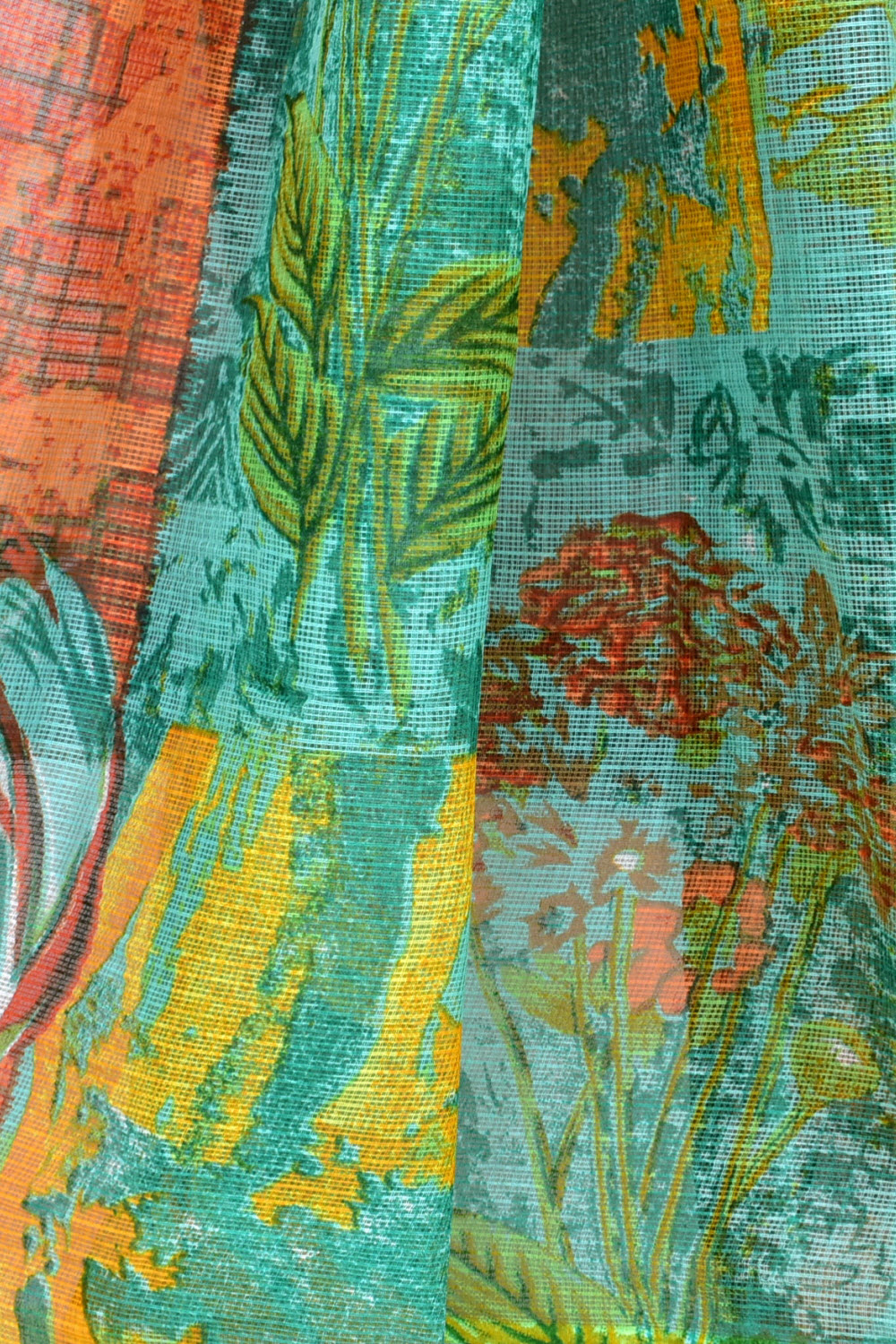 Orange Green Kota Doria Digital Printed Handloom Pure Cotton Saree without Blouse 15671