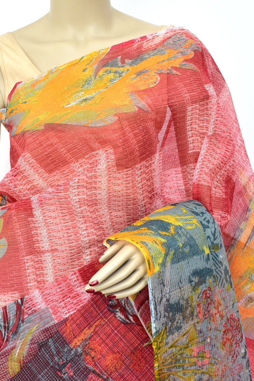 Peach Pure Cotton Kota Doria Saree Premium Quality Handwoven Digital Printed Saree without Blouse 15673