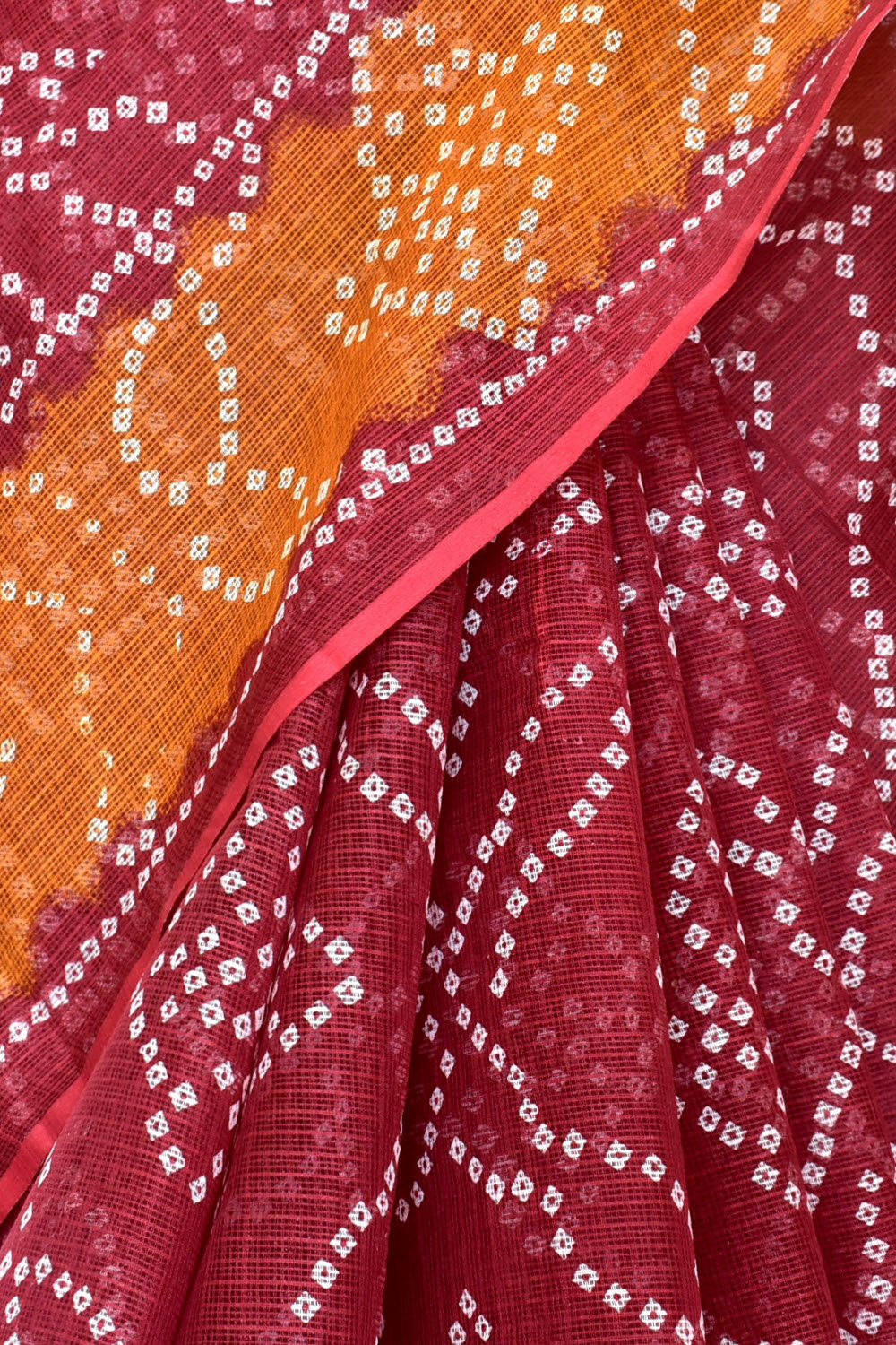 Maroon Mustard Pure Cotton Kota Doria Saree Premium Quality Handwoven Chunri Print Saree without Blouse 15676