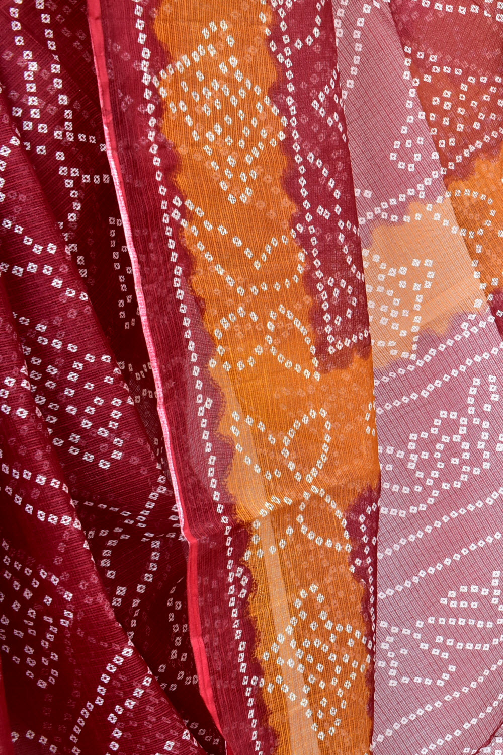 Maroon Mustard Pure Cotton Kota Doria Saree Premium Quality Handwoven Chunri Print Saree without Blouse 15676
