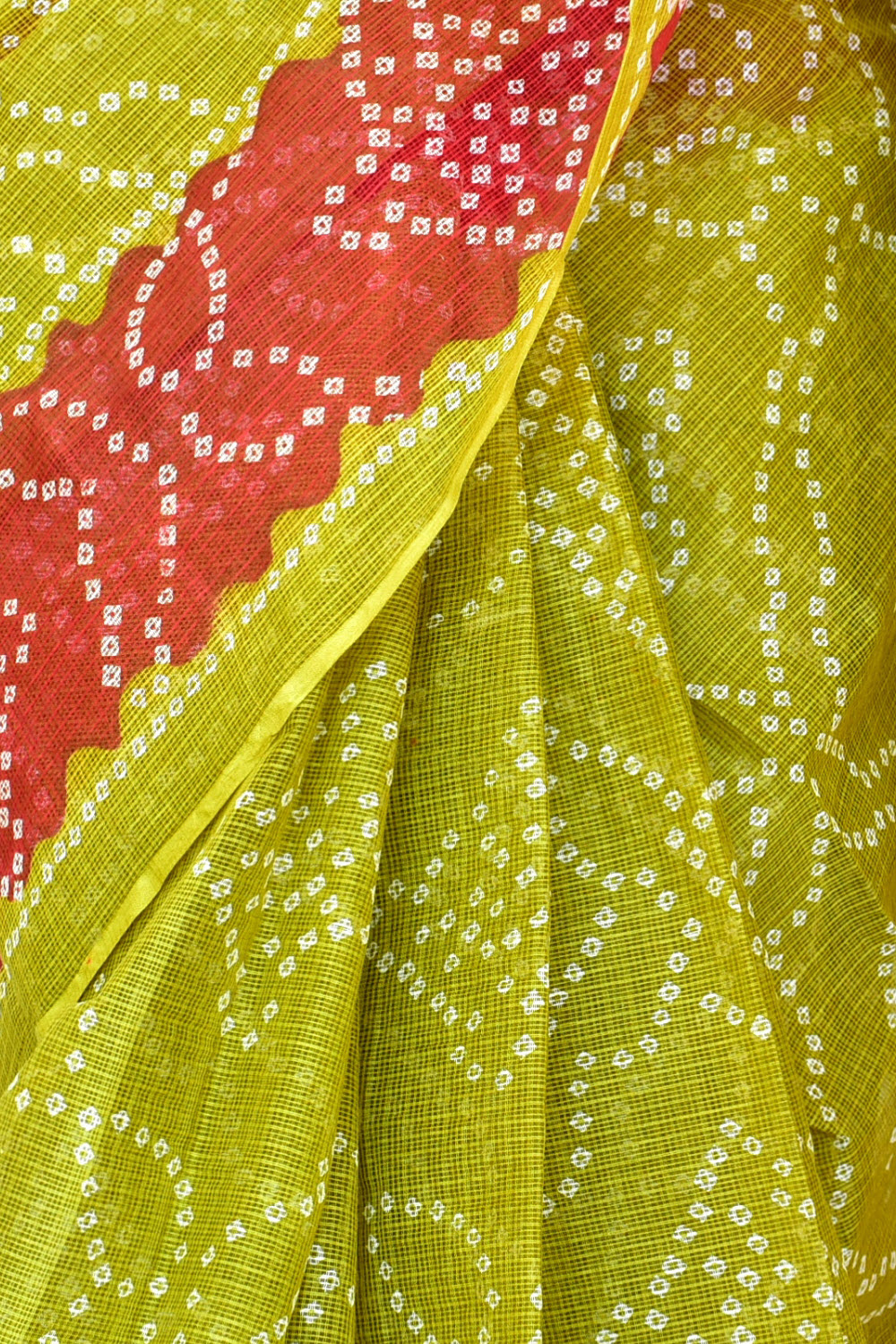 Mehandi Green Red Pure Cotton Kota Doria Saree Premium Quality Handwoven Chunri Print Saree without Blouse 15677