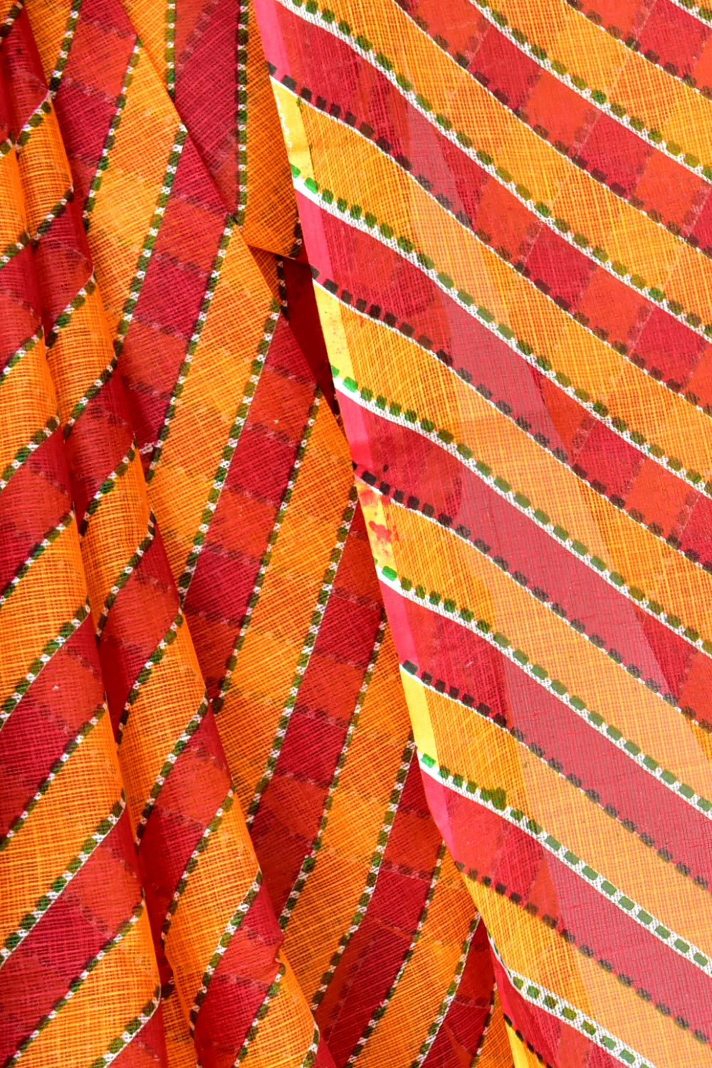 Red Yellow Pure Cotton Kota Doria Saree Premium Quality Handwoven Lahariya Print Saree without Blouse 15678