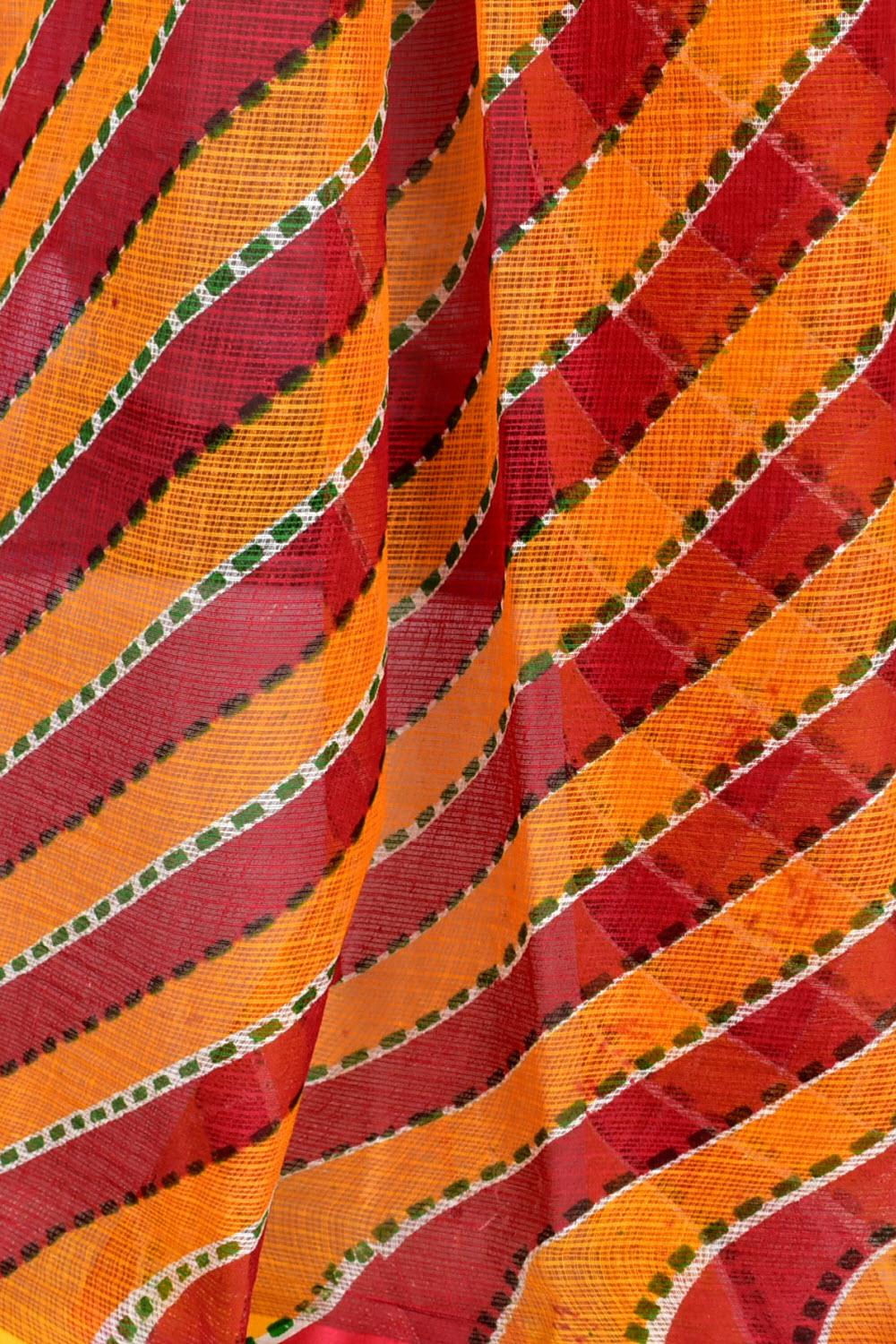 Red Yellow Pure Cotton Kota Doria Saree Premium Quality Handwoven Lahariya Print Saree without Blouse 15678