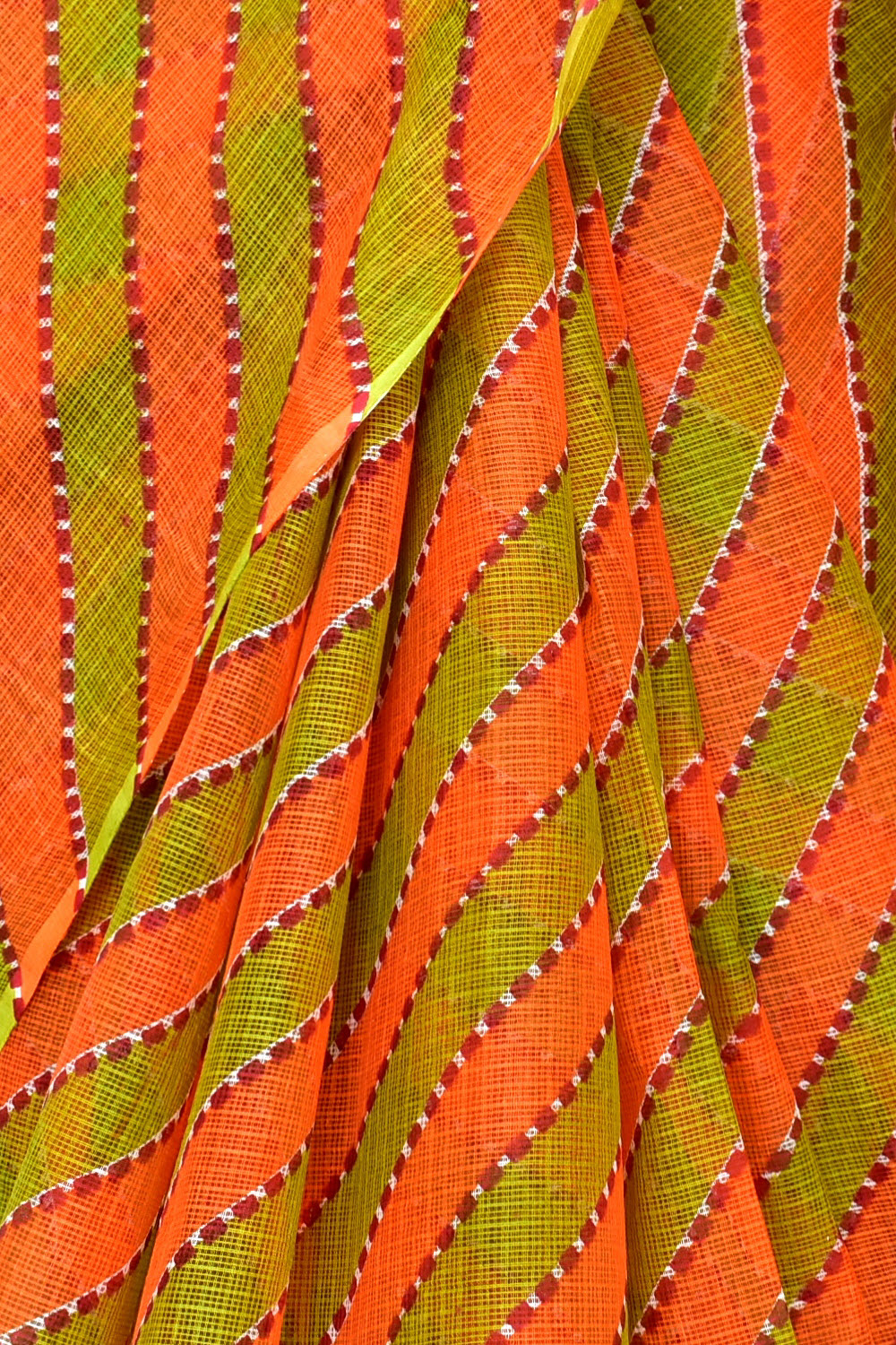 Orange Mehandi Green Pure Cotton Kota Doria Saree Premium Quality Handwoven Lahariya Print Saree without Blouse 15681