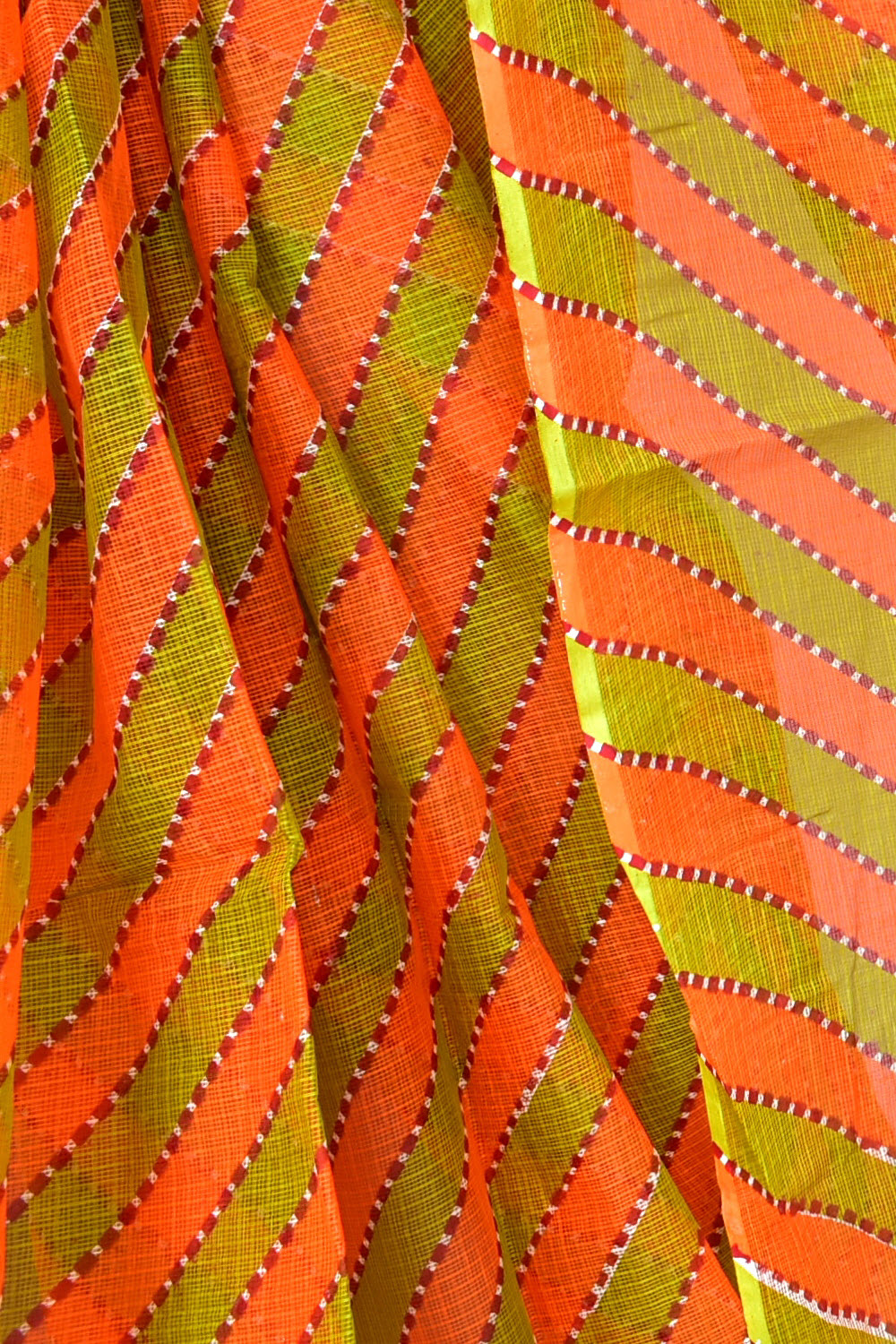 Orange Mehandi Green Pure Cotton Kota Doria Saree  Premium Quality Handwoven Lahariya Print Saree without Blouse 15681