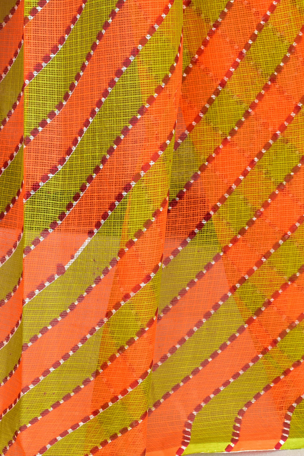 Orange Mehandi Green Pure Cotton Kota Doria Saree Premium Quality Handwoven Lahariya Print Saree without Blouse 15681