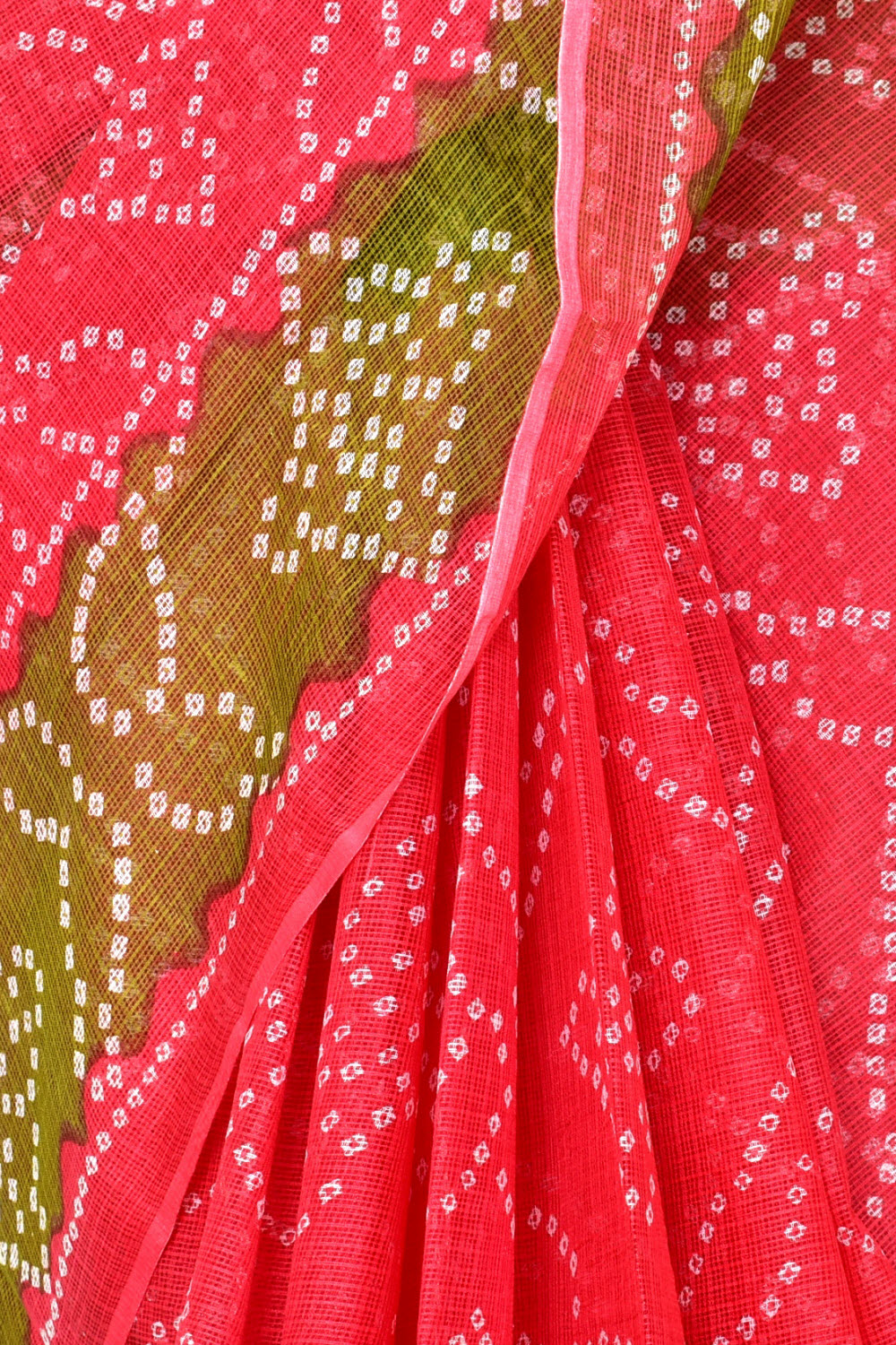 Red Mehandi Green Pure Cotton Kota Doria Saree  Premium Quality Handwoven Chunri Print Saree without Blouse 15684