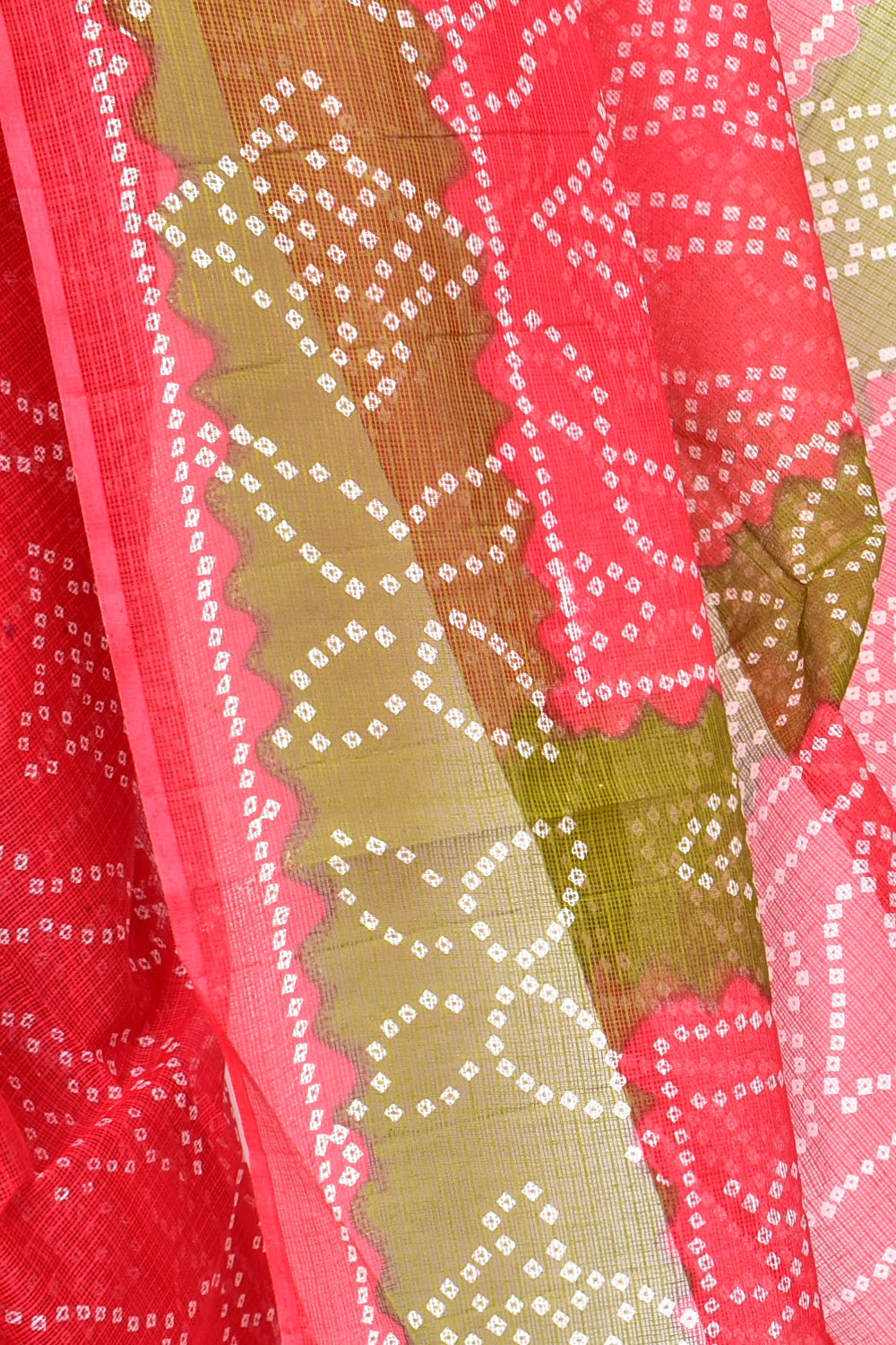 Red Mehandi Green Pure Cotton Kota Doria Saree Premium Quality Handwoven Chunri Print Saree without Blouse 15684