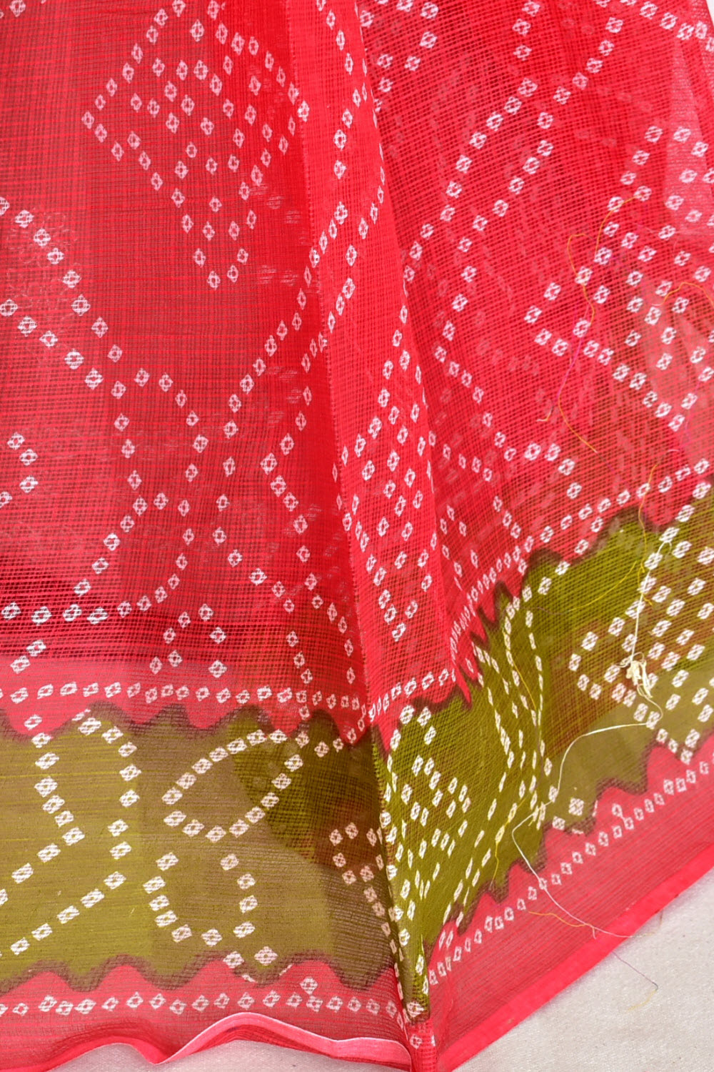 Red Mehandi Green Pure Cotton Kota Doria Saree Premium Quality Handwoven Chunri Print Saree without Blouse 15684