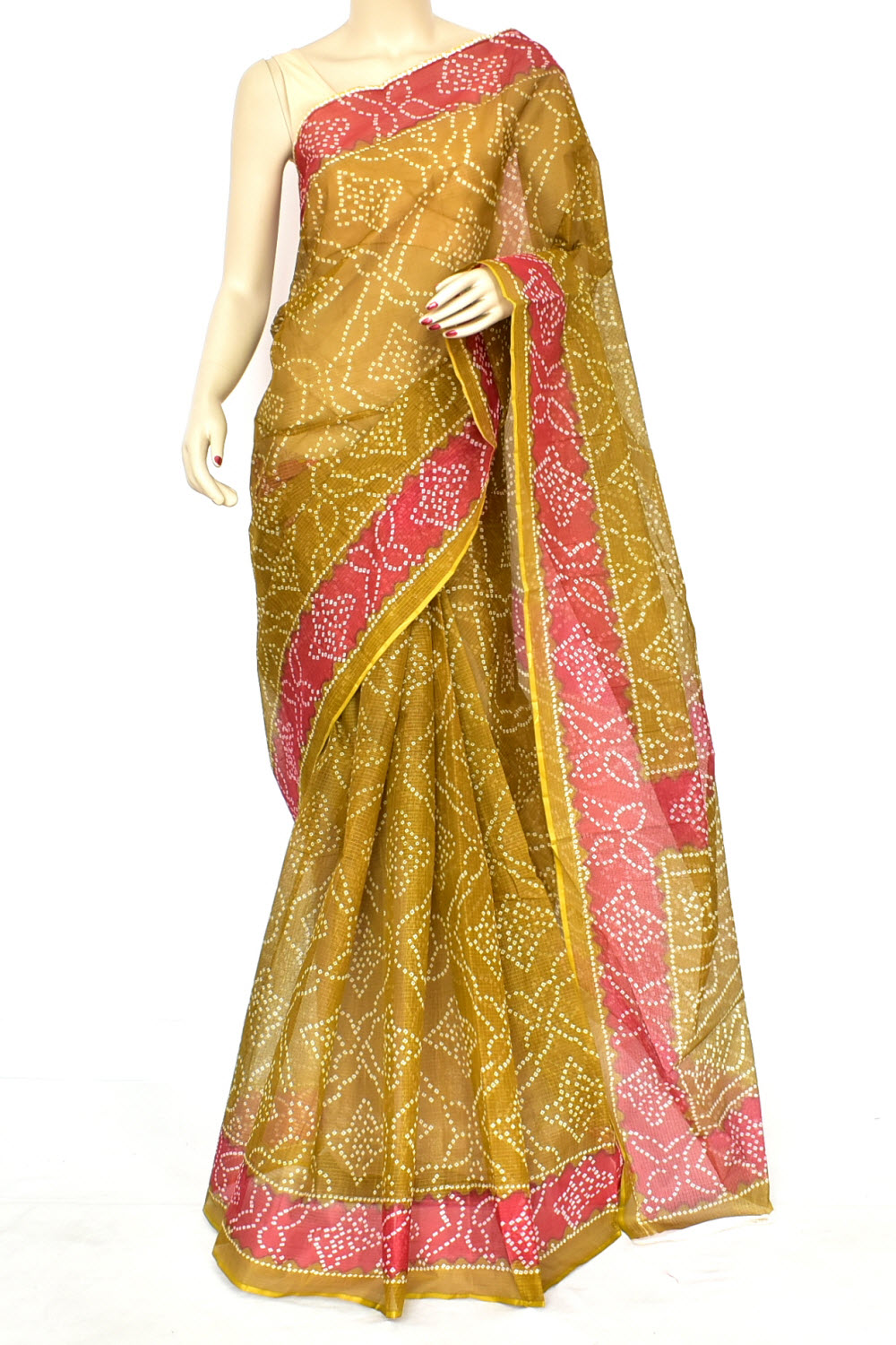 Mehandi Green Maroon Pure Cotton Kota Doria Saree Premium Quality Handwoven Chunri Print Saree without Blouse 15685