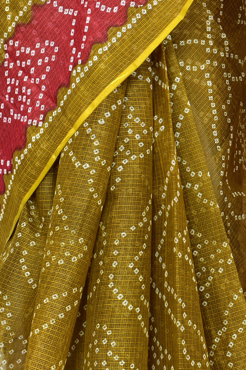 Mehandi Green Maroon Pure Cotton Kota Doria Saree Premium Quality Handwoven Chunri Print Saree without Blouse 15685