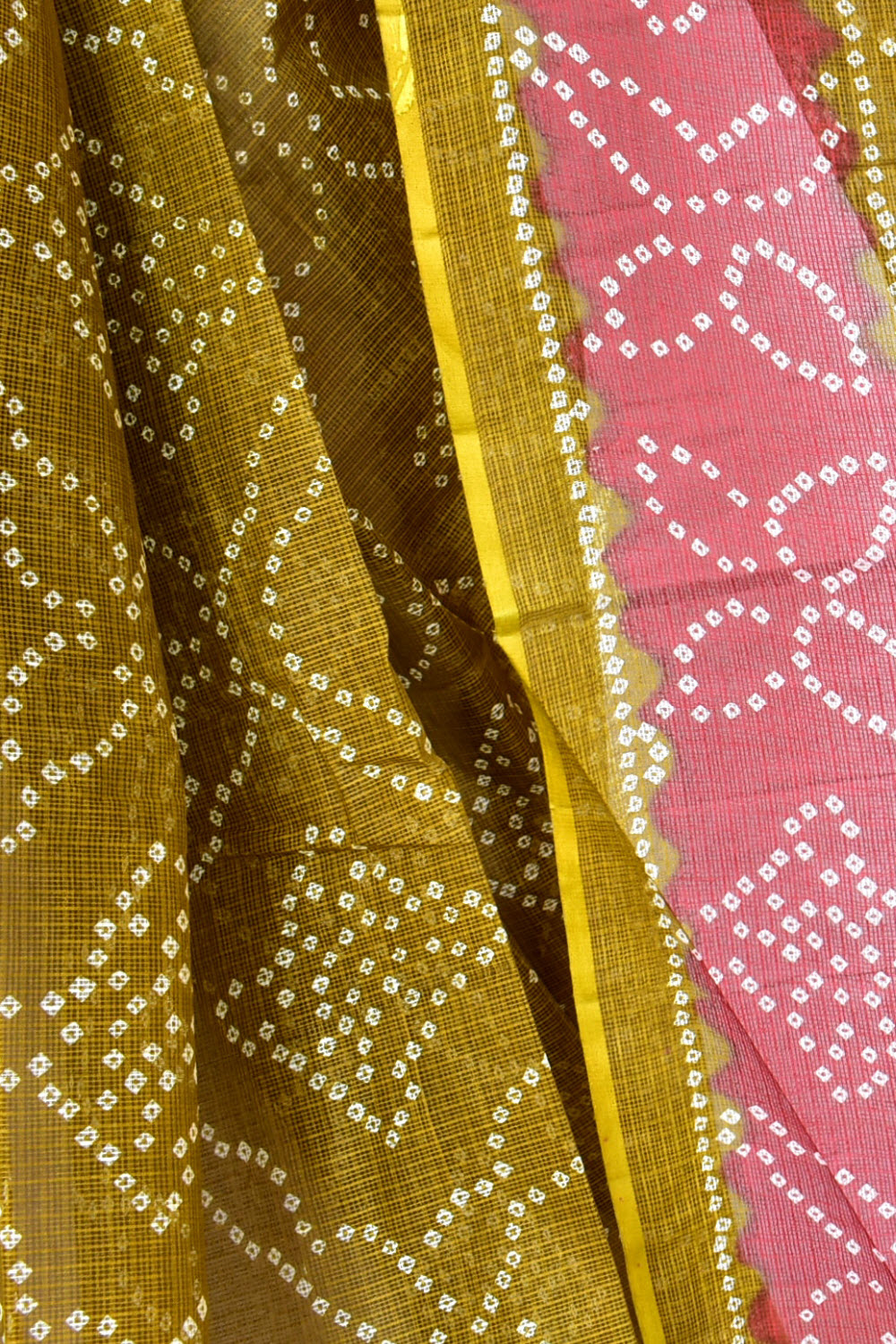 Mehandi Green Maroon Pure Cotton Kota Doria Saree Premium Quality Handwoven Chunri Print Saree without Blouse 15685