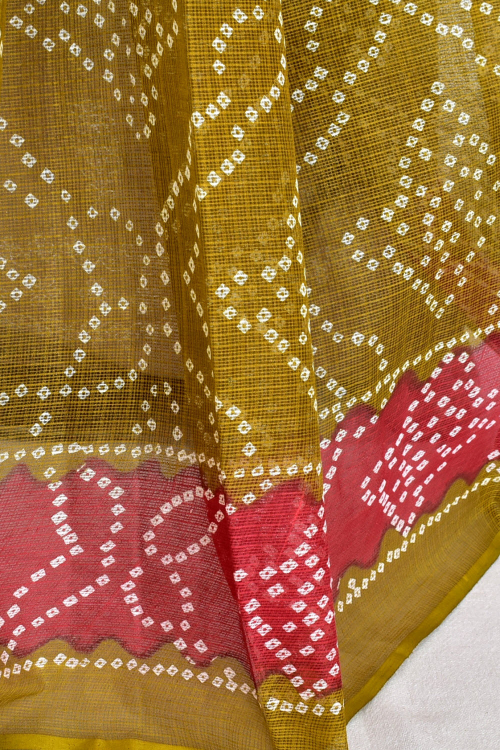 Mehandi Green Maroon Pure Cotton Kota Doria Saree Premium Quality Handwoven Chunri Print Saree without Blouse 15685