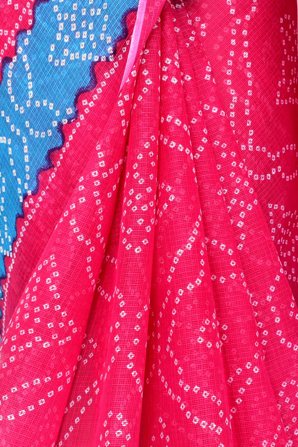 Pink Pherozi Blue Pure Cotton Kota Doria Saree Premium Quality Handwoven Chunri Print Saree without Blouse 15687