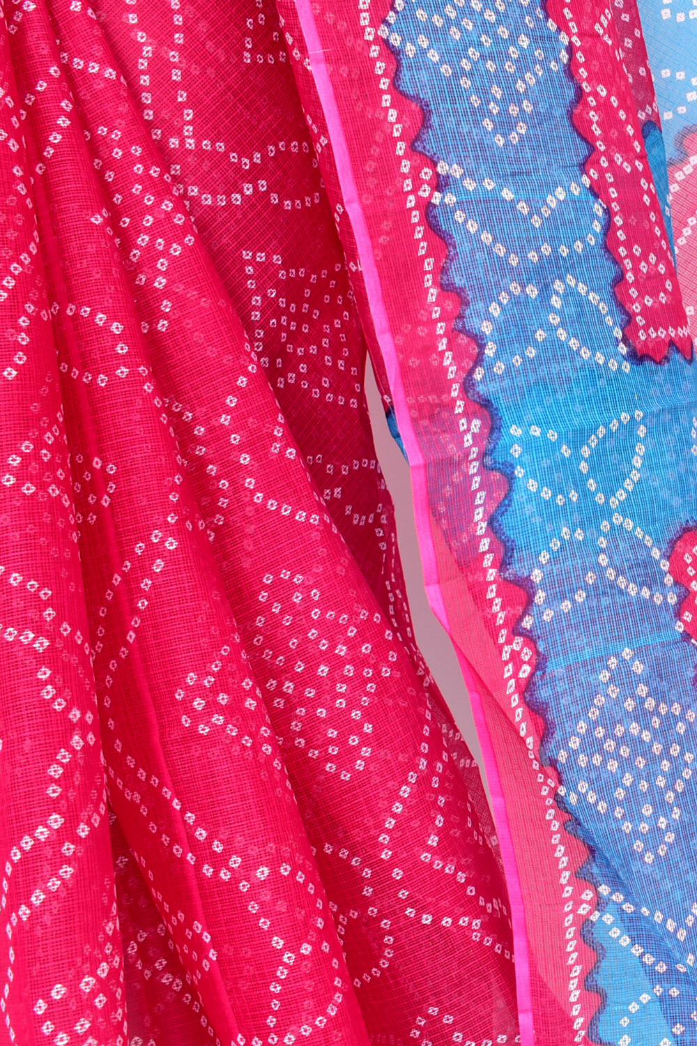 Pink Pherozi Blue Pure Cotton Kota Doria Saree Premium Quality Handwoven Chunri Print Saree without Blouse 15687