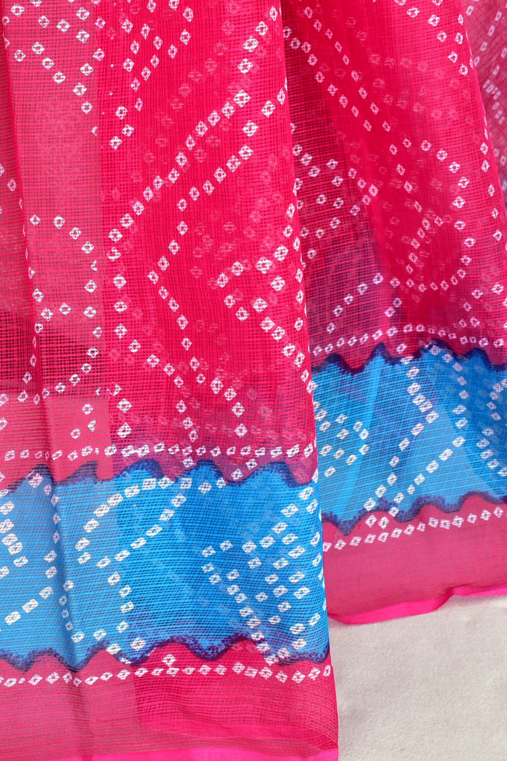 Pink Pherozi Blue Pure Cotton Kota Doria Saree Premium Quality Handwoven Chunri Print Saree without Blouse 15687