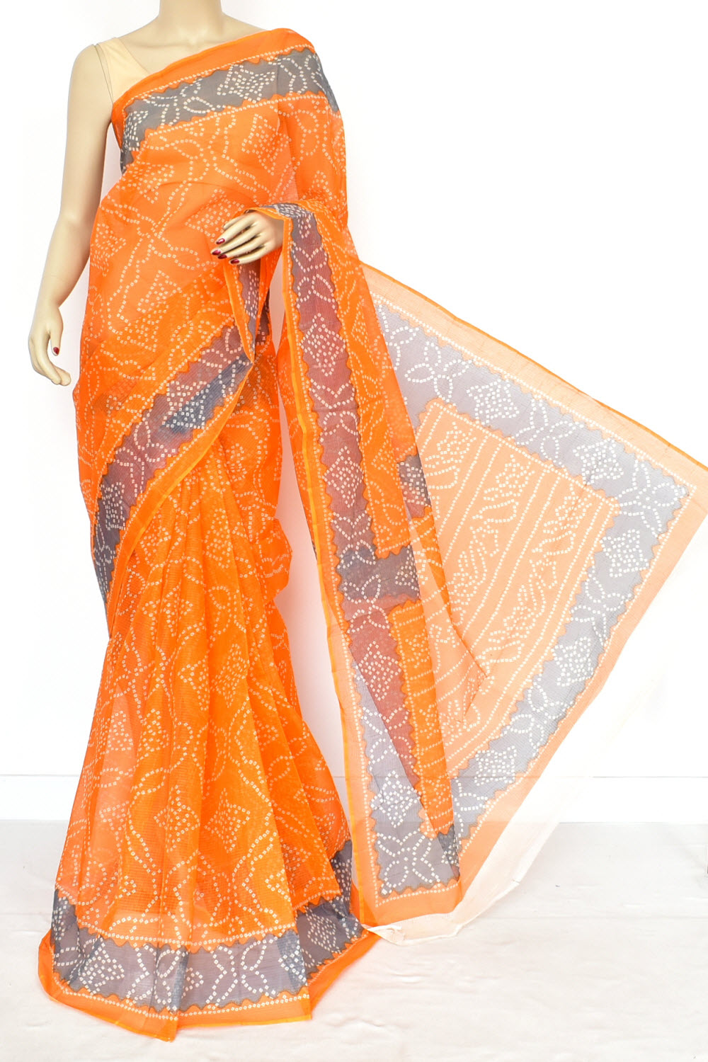 Yellow Grey Pure Cotton Kota Doria Saree Premium Quality Handwoven Chunri Print Saree without Blouse 15688