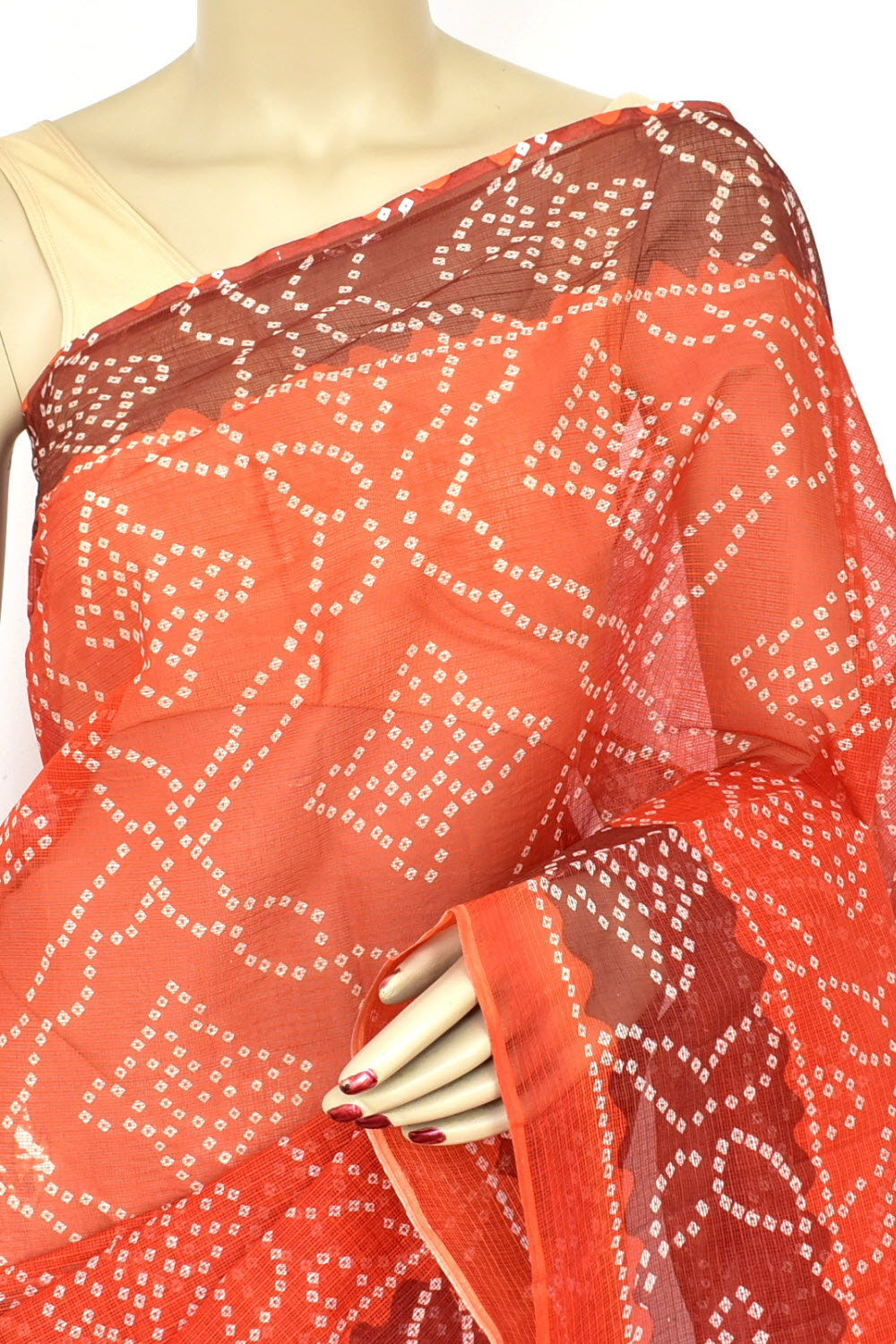 Rust Coffee Pure Cotton Kota Doria Saree  Premium Quality Handwoven Chunri Print Saree without Blouse 15689